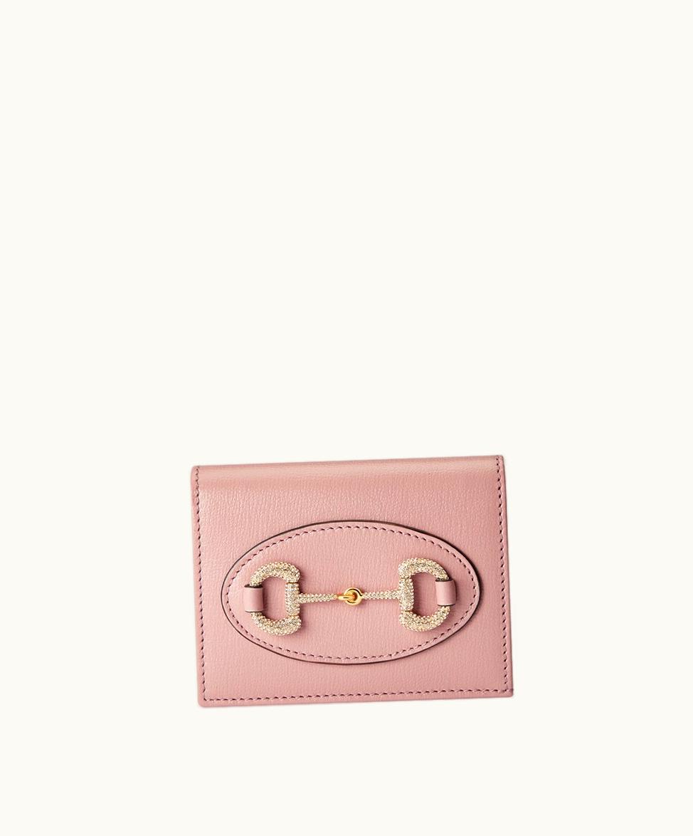 Gucci Gucci Horsebit 1955 Card Case Wallet Light Pink Leather