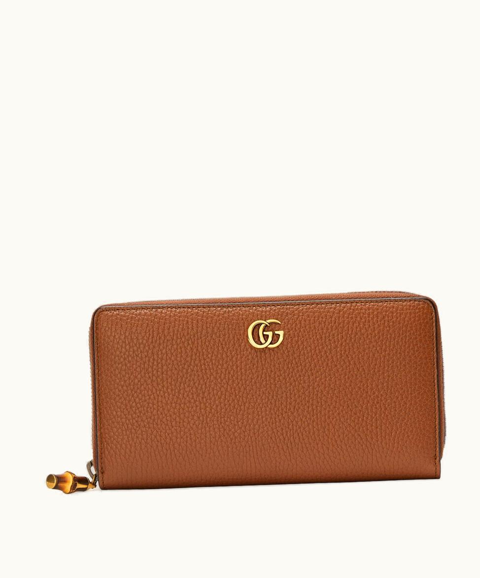 Gucci Gucci Zip Around Wallet With Bamboo Brown Leather