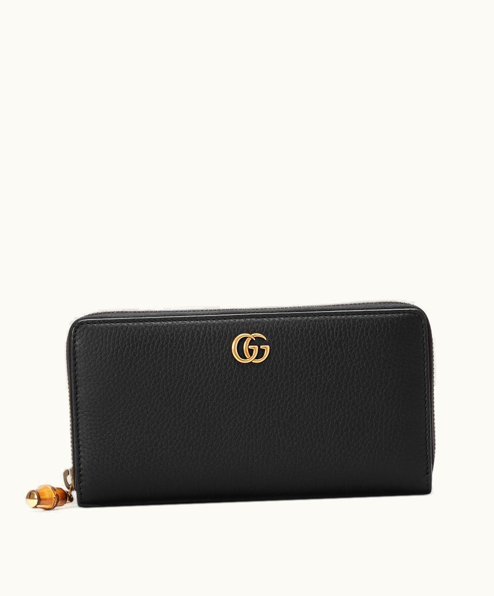 Gucci Gucci Zip Around Wallet With Bamboo Black Leather
