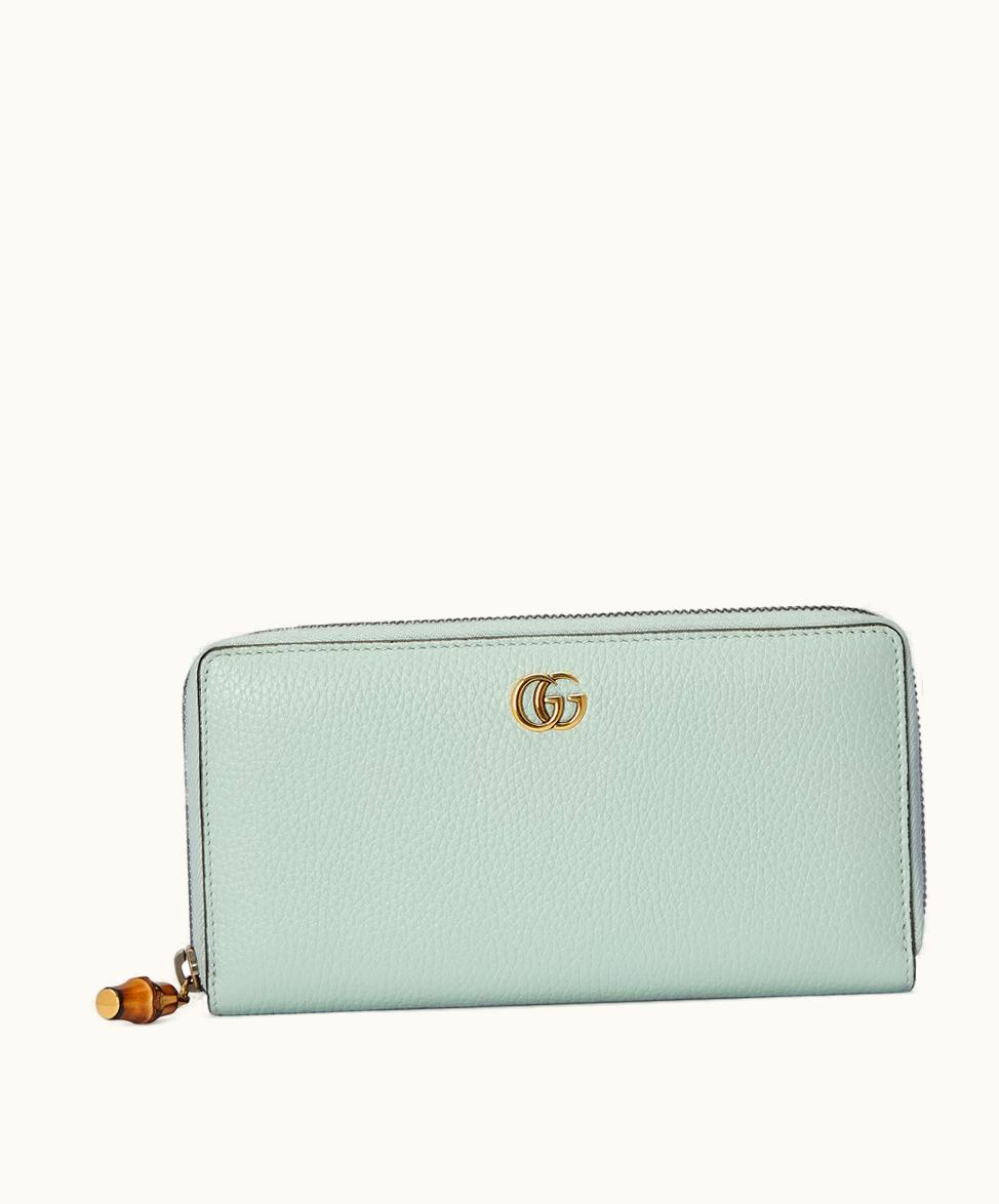 Gucci Gucci Double G Zip Wallet With Bamboo Pale Green Leather