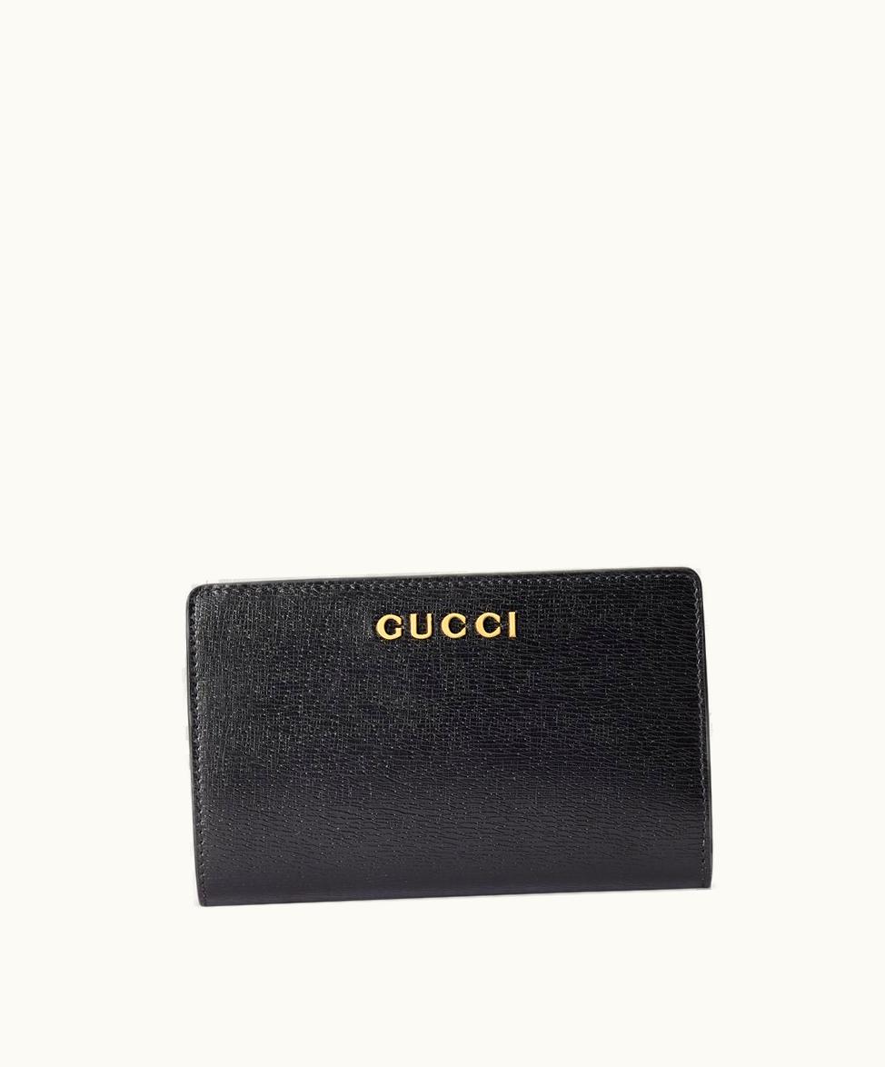 Gucci Gucci Vintage Script Zip Around Wallet Black Leather