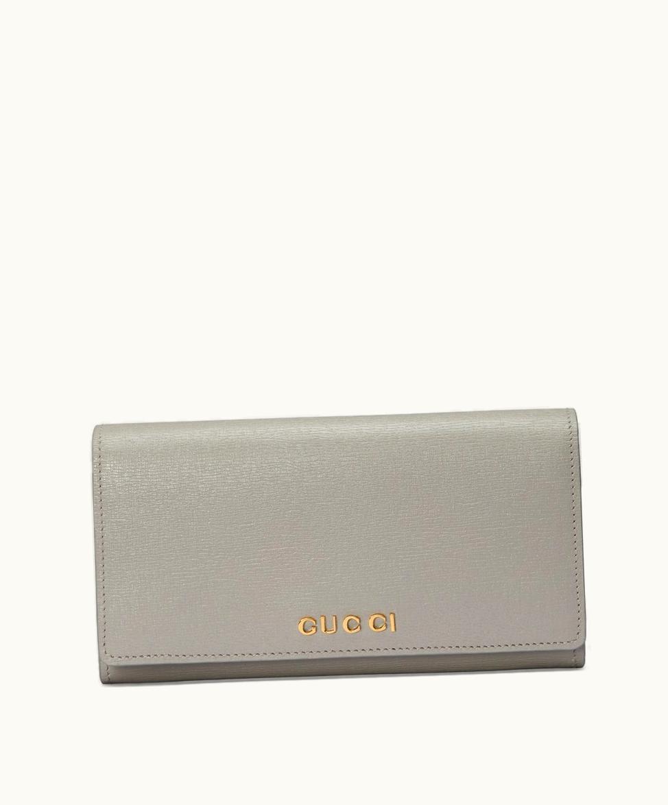 Gucci Continental Wallet With Gucci Script Light Grey Leather