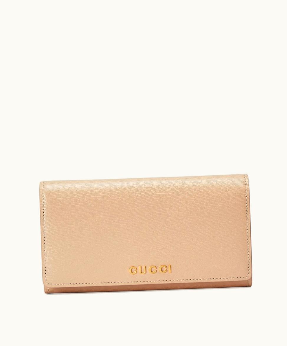 Gucci Continental Wallet With Gucci Script Light Beige Leather