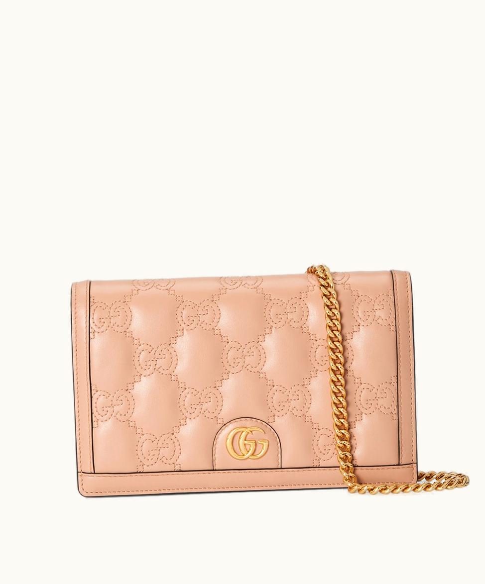 Gucci Gucci GG Matelassé Chain Wallet Rose Beige Leather
