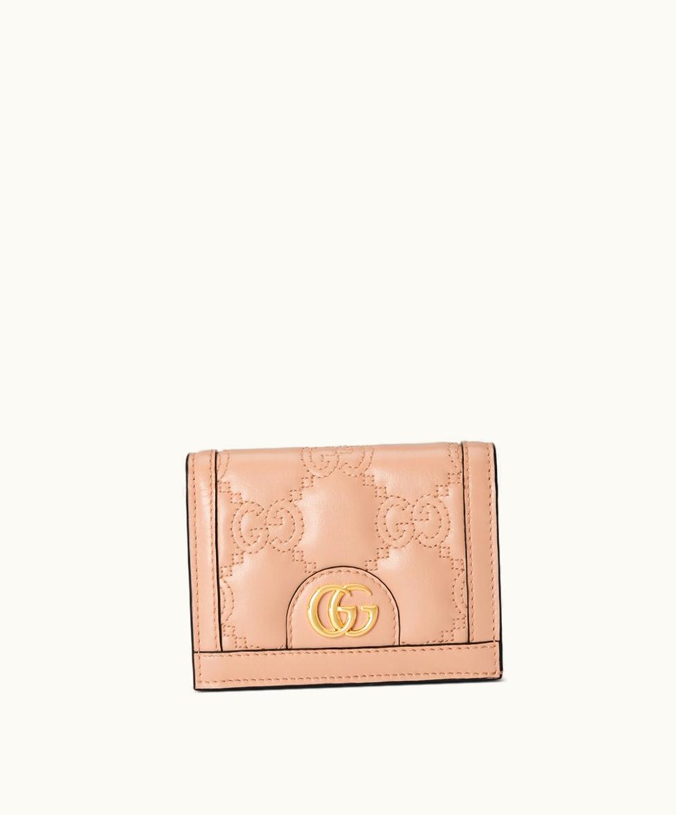 Gucci Gucci GG Matelassé Card Case Wallet Rose Beige Leather