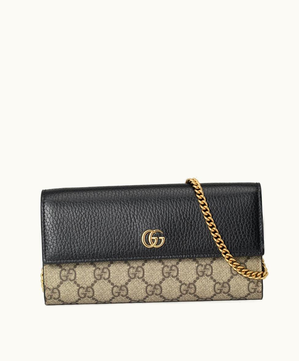 Gucci Gucci GG Marmont Chain Wallet Black Leather And GG Supreme