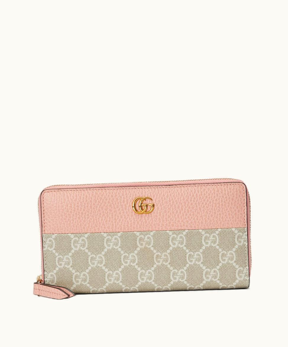 Gucci Gucci GG Marmont Zip Around Wallet Light Pink Leather And Supreme