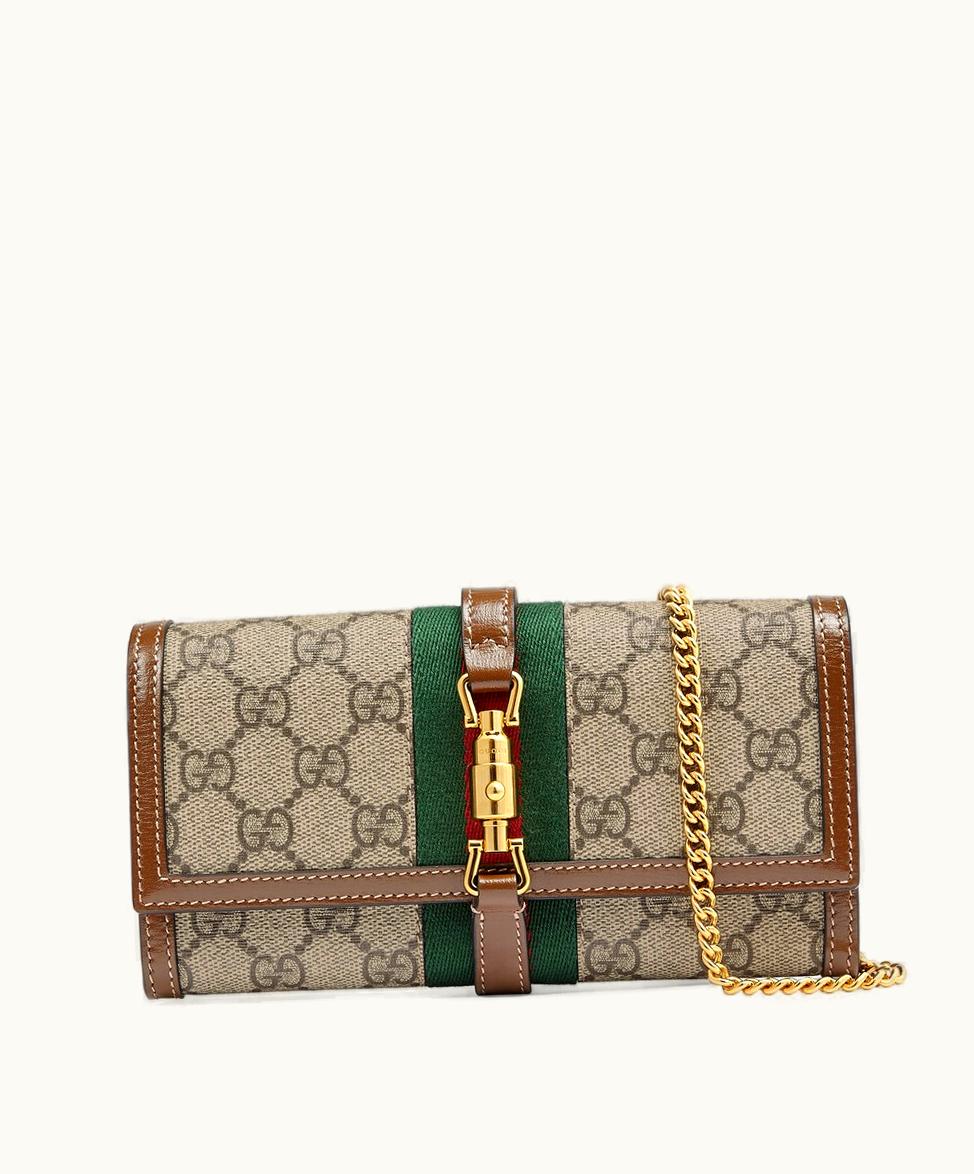 Gucci Gucci Jackie 1961 Chain Wallet Beige And Brown GG Supreme Canvas