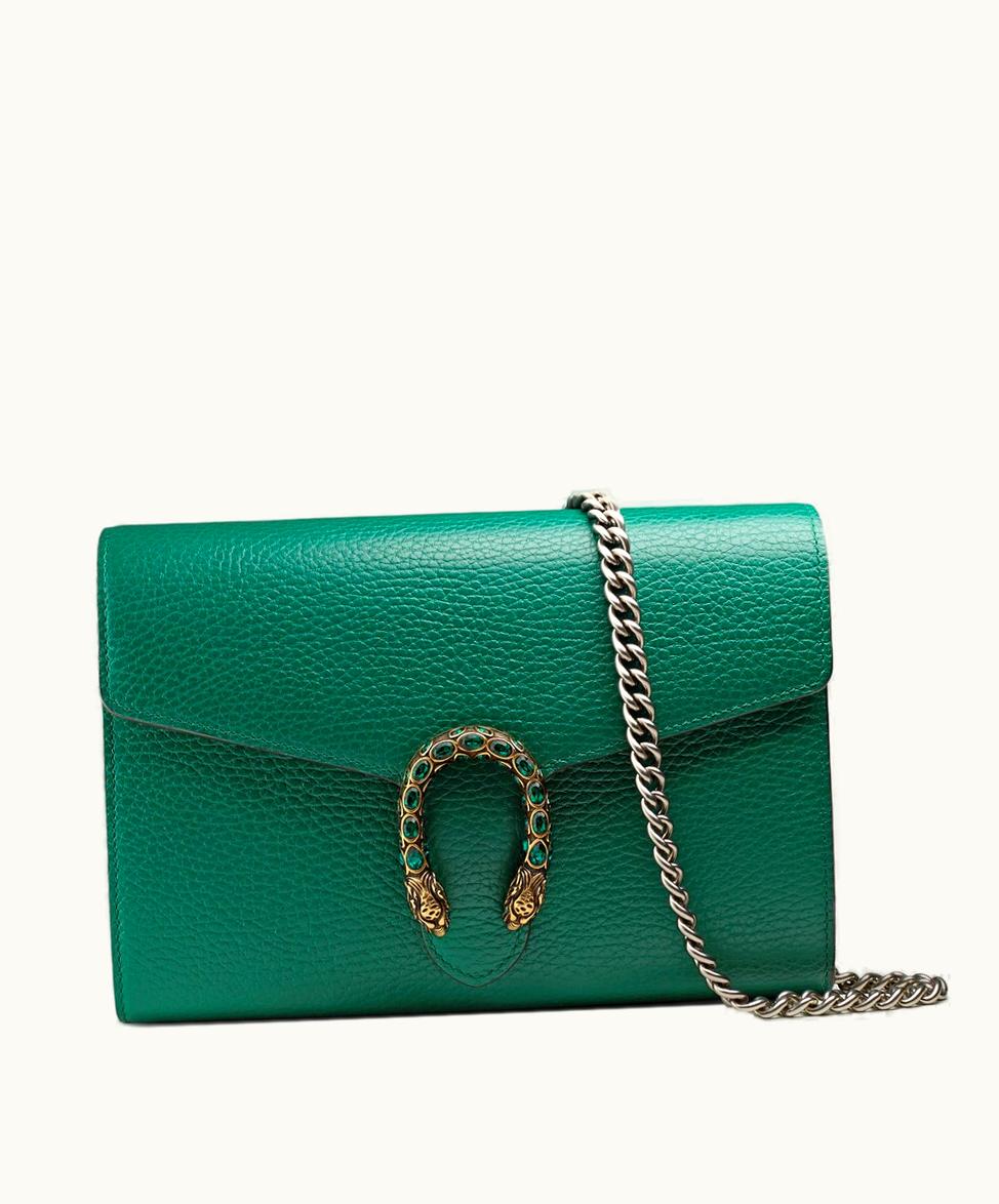 Gucci Gucci Dionysus Leather Mini Chain Bag Emerald Green Leather