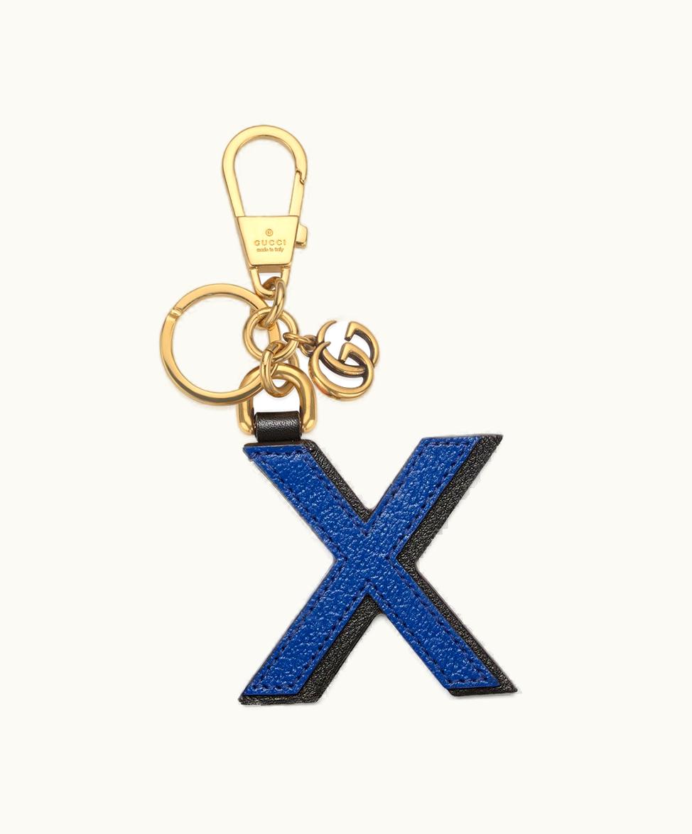 Gucci Gucci Letter X Keychain Dark Blue And Black Leather