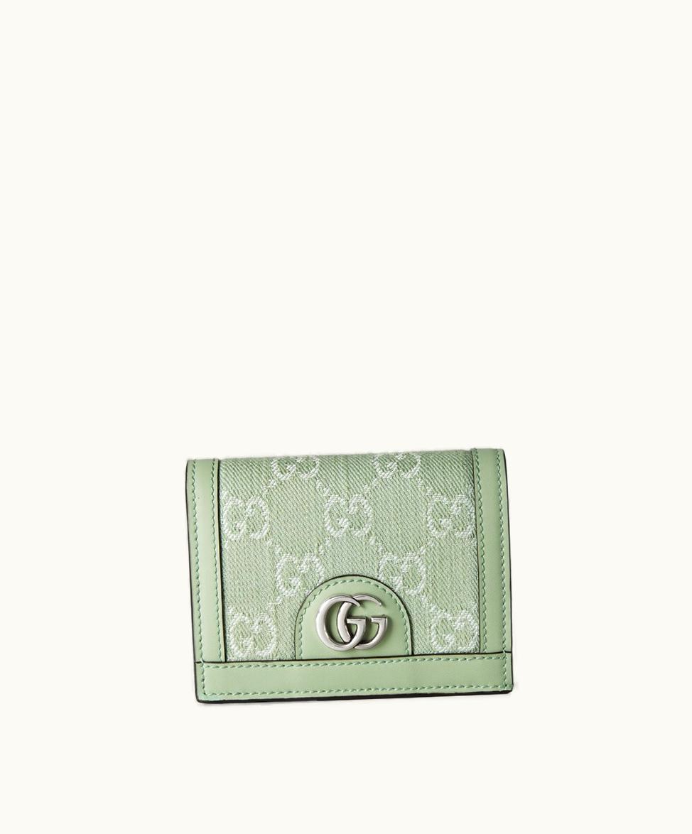 Gucci Gucci Ophidia GG Card Case Wallet Pale Green Denim