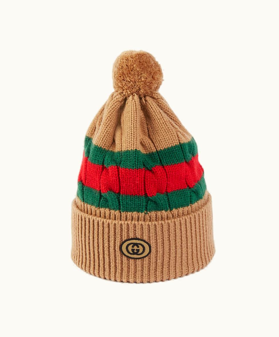 Gucci Gucci Wool Knit Hat With Web Stripe Camel