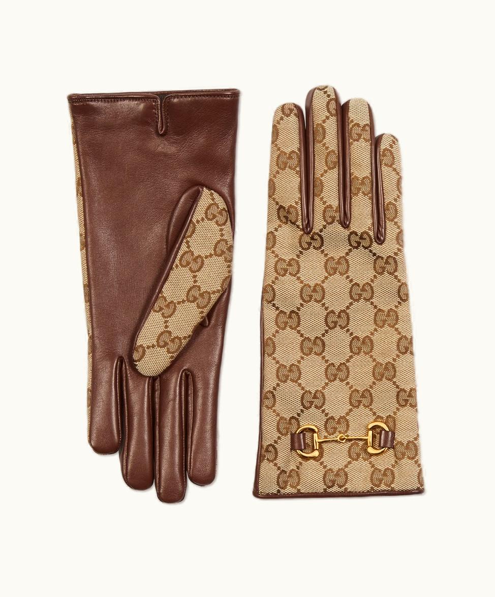 Gucci Gucci GG Canvas Gloves With Horsebit Beige And Ebony