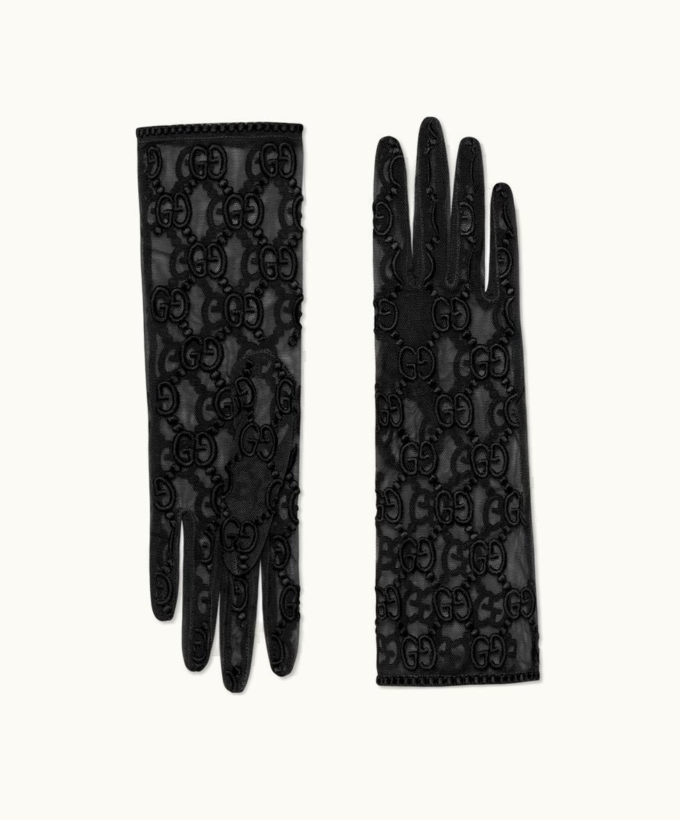 Gucci Gucci Tulle Gloves With GG Motif Black Tulle