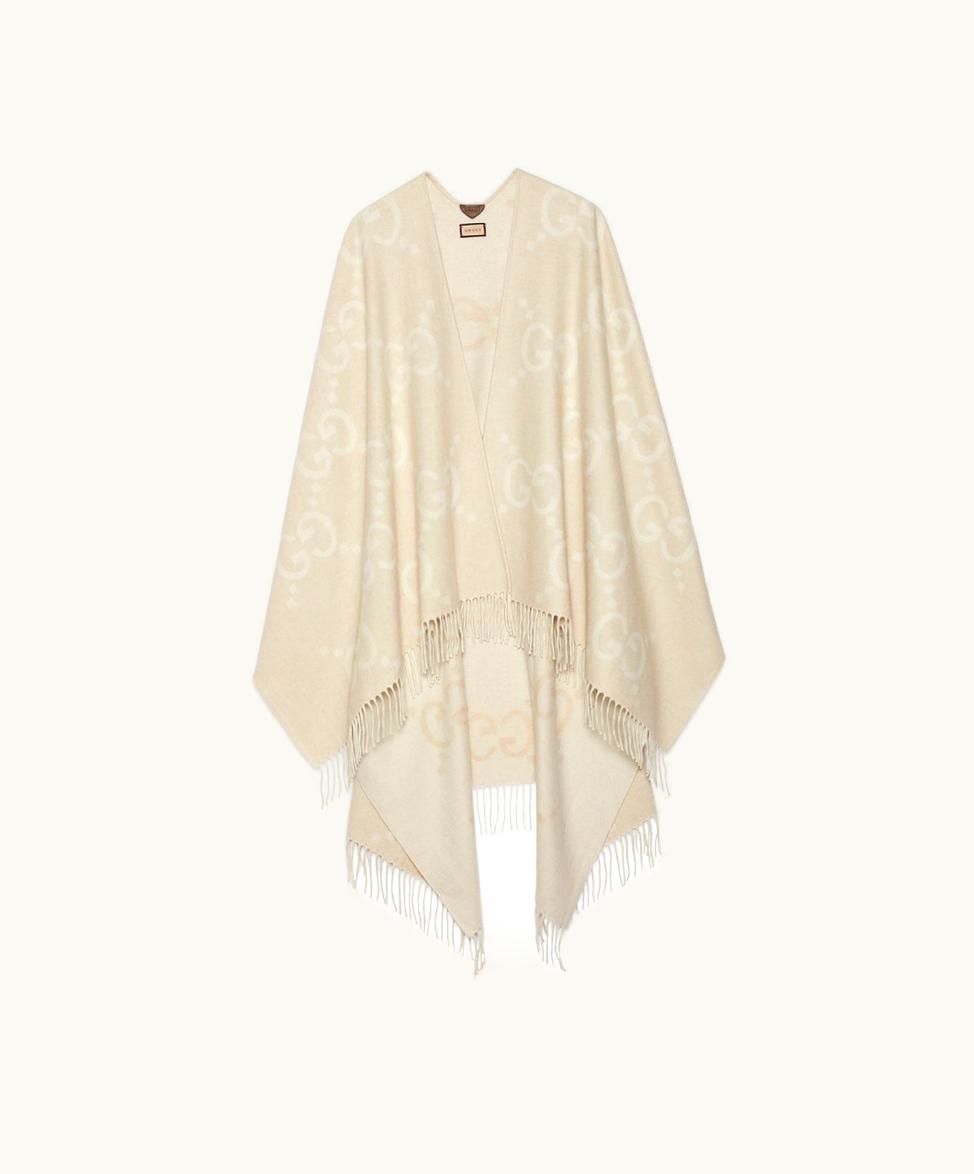 Gucci Gucci Reversible Jumbo GG Cashmere Cape Camel And White