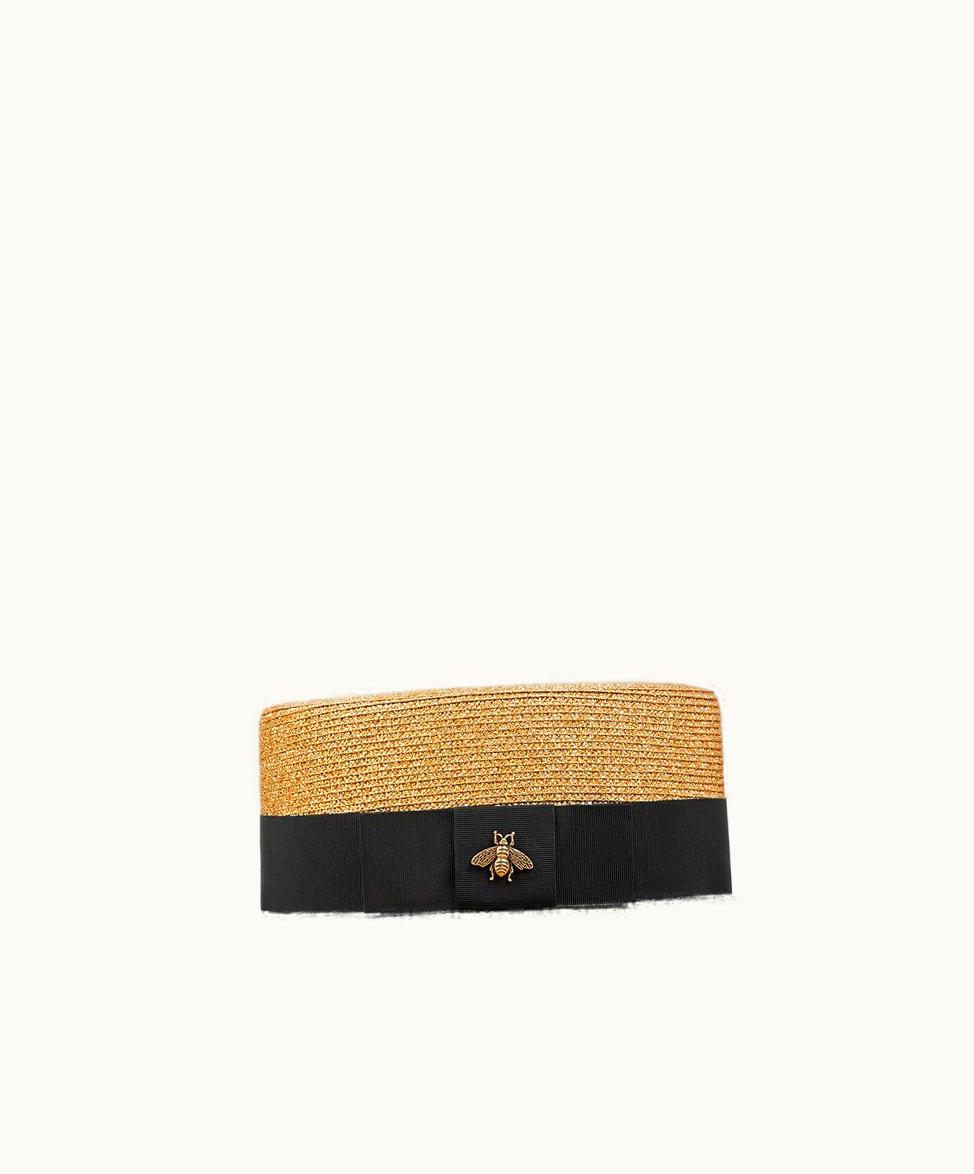 Gucci Gucci Lamé Papier Hat Black And Gold Lamé