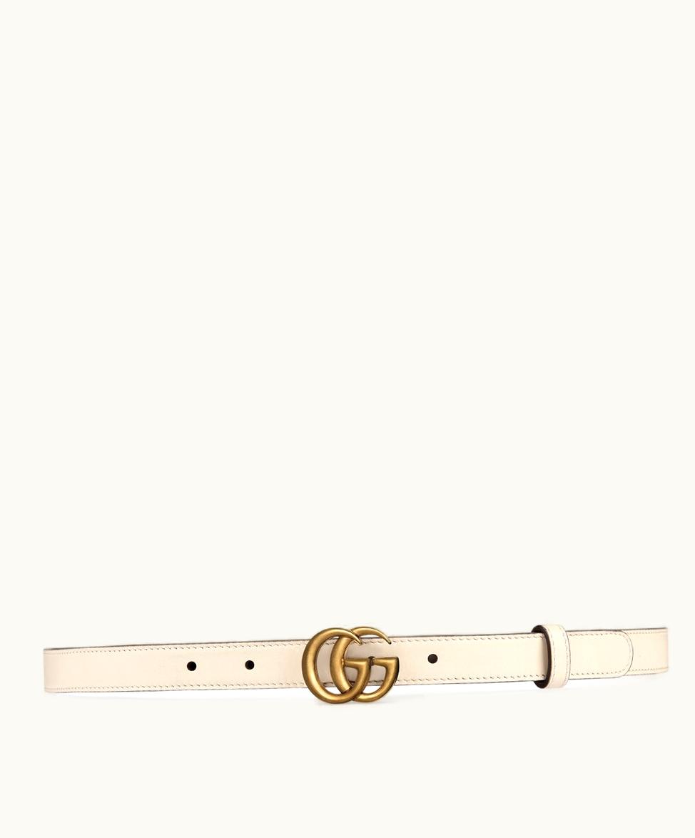 Gucci Gucci Double G White Leather Thin Belt