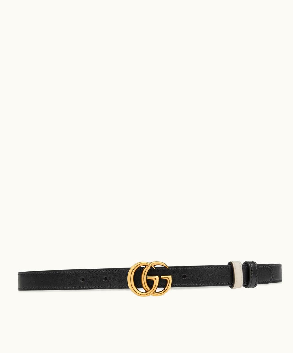 Gucci Gucci GG Marmont Reversible Thin Belt White Leather