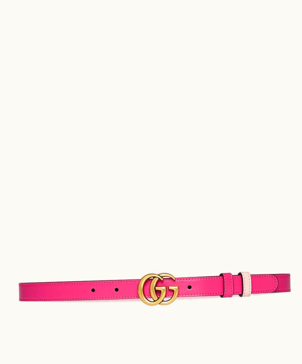 Gucci Gucci GG Marmont Reversible Thin Belt Fuchsia And Pink Leather