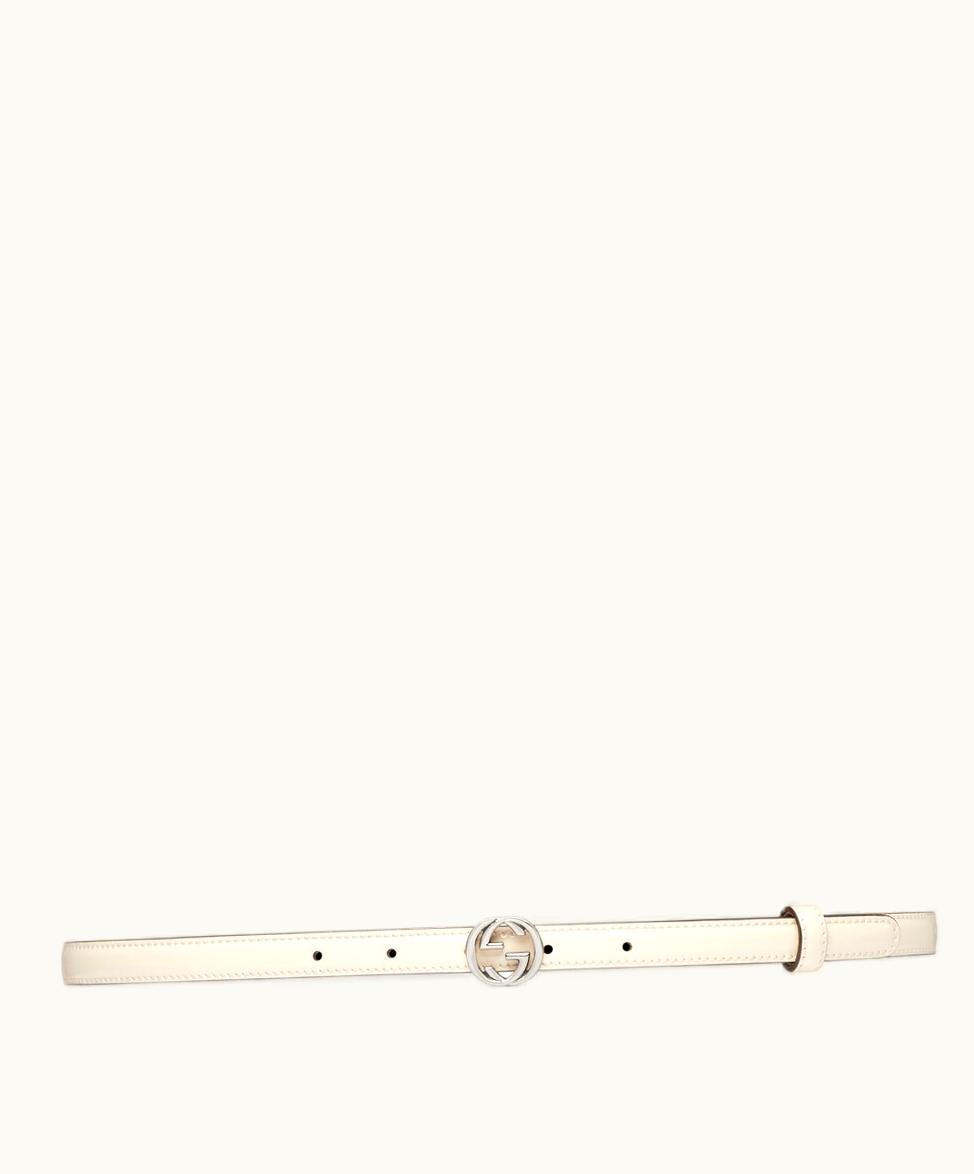 Gucci Gucci Thin Patent Double G Belt Off White Leather