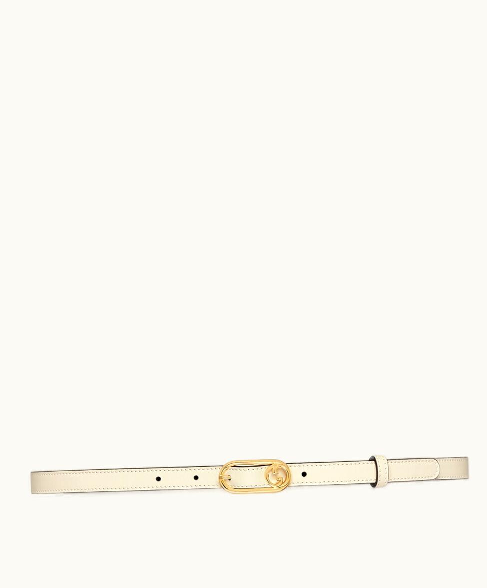 Gucci Gucci Thin Belt With Round Interlocking G White Leather