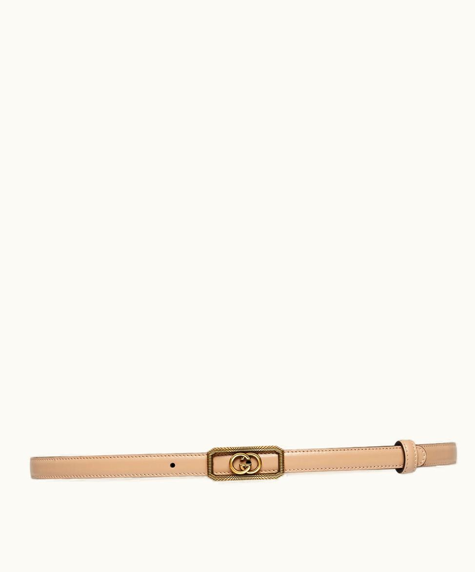Gucci Gucci Thin Belt With Interlocking G Buckle Beige Leather