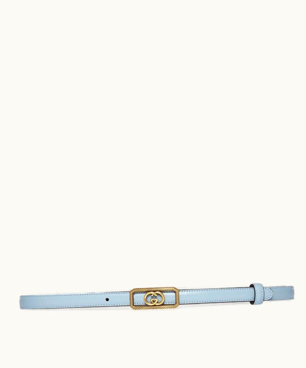 Gucci Gucci Thin Belt With Interlocking G Buckle Light Blue Leather