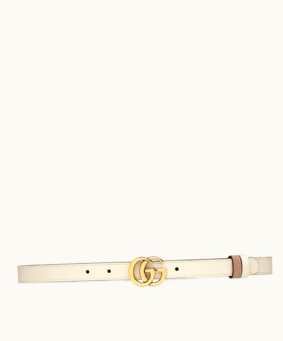 Gucci Gucci GG Marmont Reversible Thin Belt White And Pink Leather