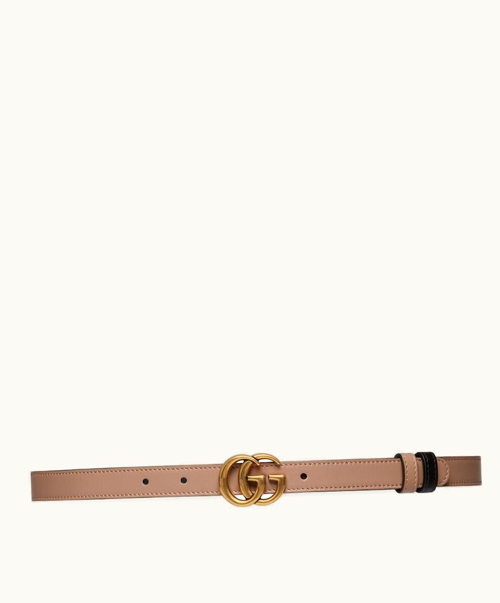 Gucci Gucci GG Marmont Reversible Thin Belt Pink And Black Leather