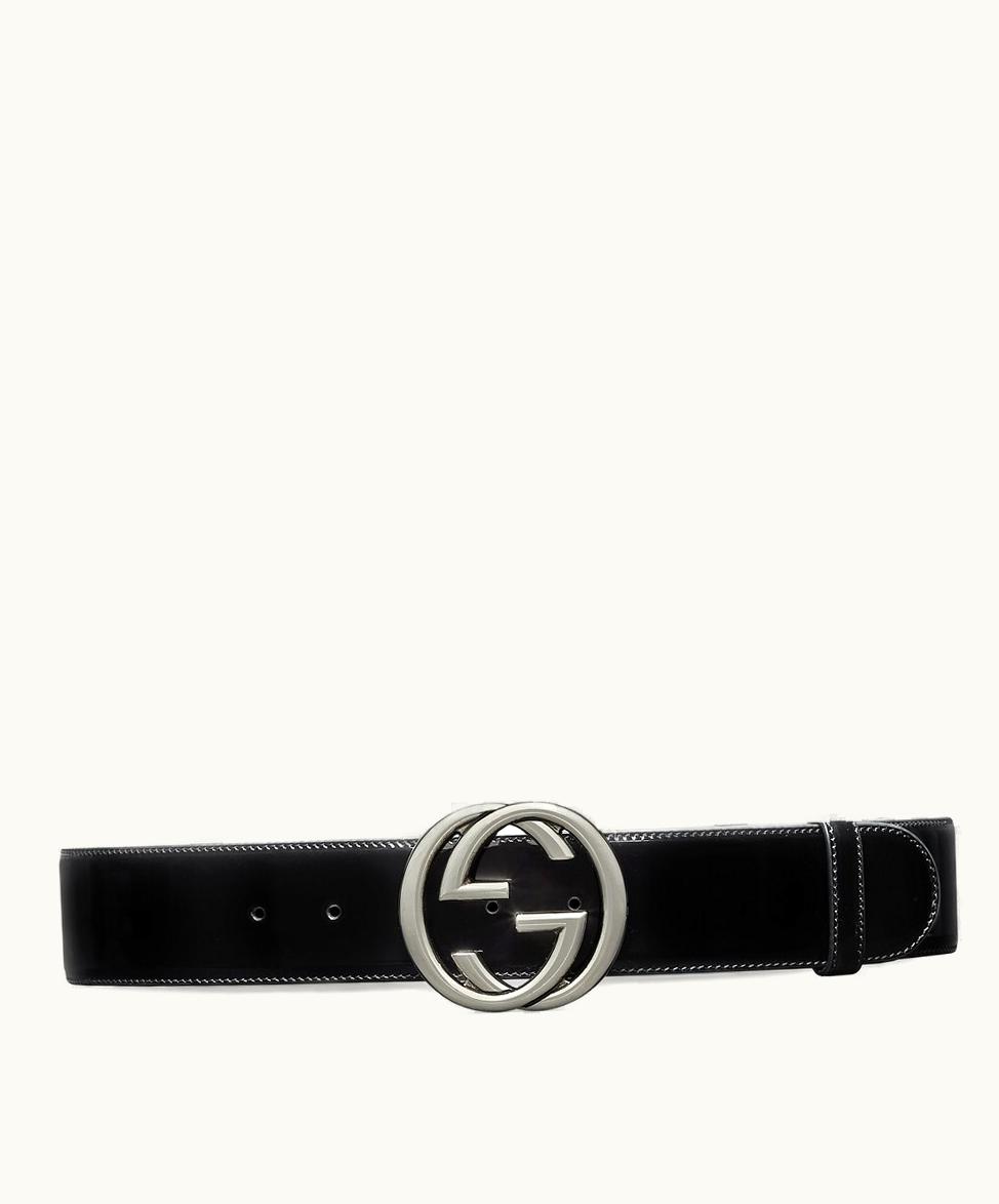 Gucci Gucci Interlocking G Buckle Wide Belt Black Leather