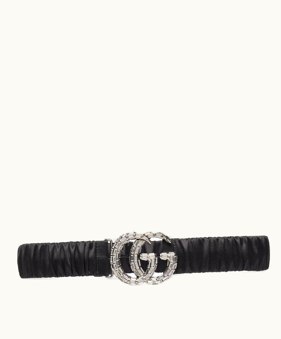 Gucci Gucci GG Marmont Wide Belt With Crystals Black Silk Satin
