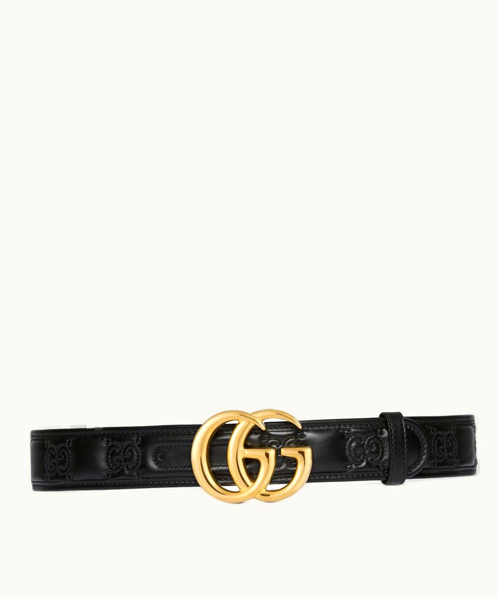 Gucci Gucci GG Marmont Matelassé Wide Belt Black Leather