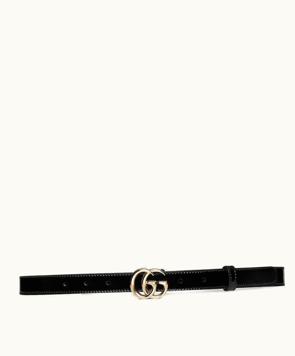 Gucci Gucci GG Marmont Thin Belt Black Patent Leather
