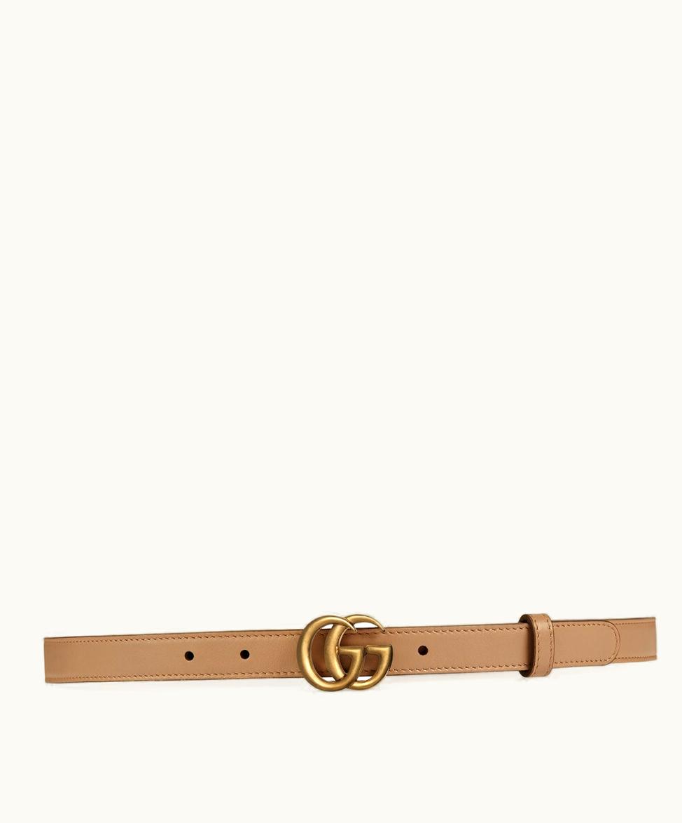 Gucci Gucci Thin Belt With Double G Buckle Tan Leather