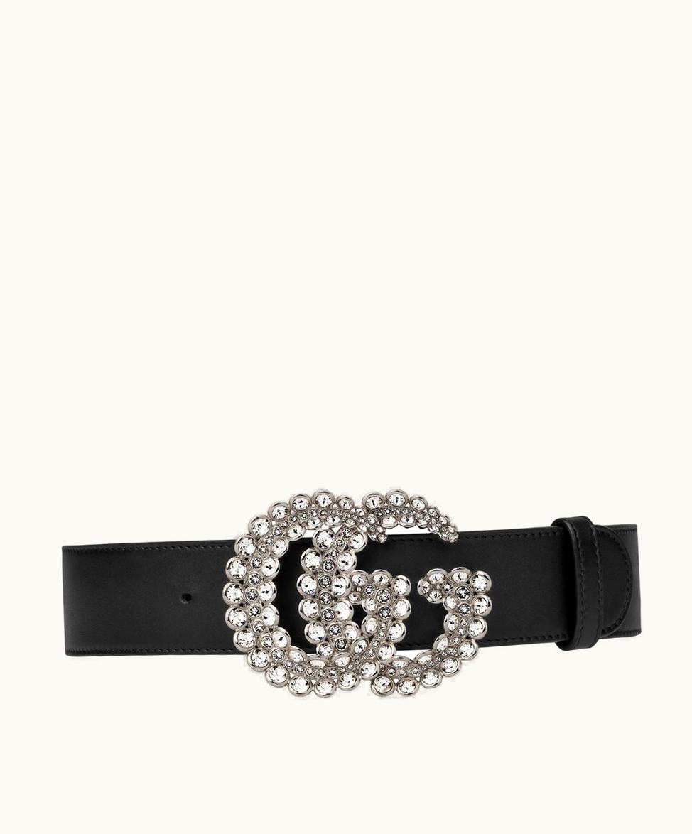 Gucci Gucci Crystal Double G Black Leather Belt