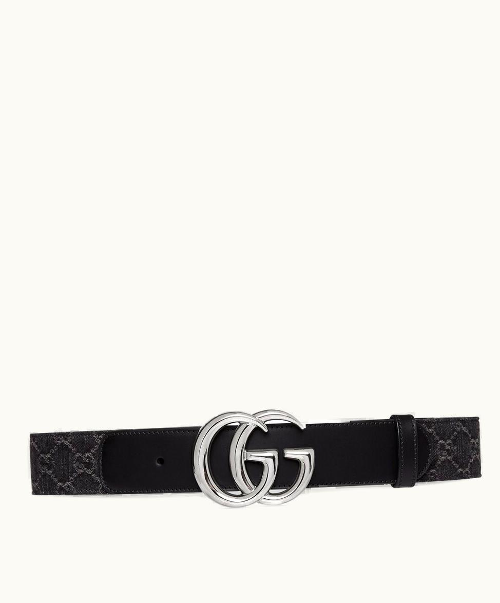 Gucci Gucci GG Marmont Wide Belt Black And Grey Denim