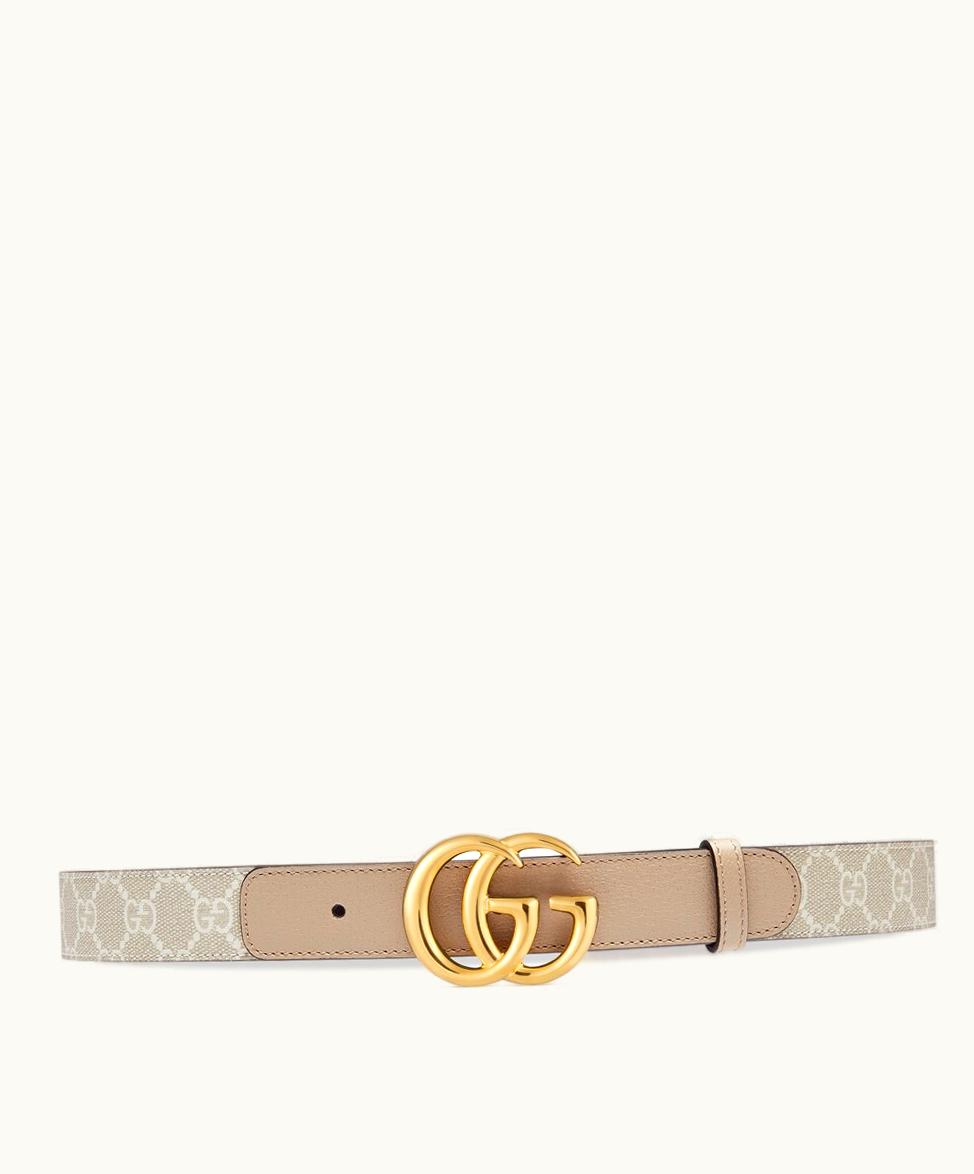 Gucci Gucci GG Marmont Thin Belt Beige And White GG Supreme