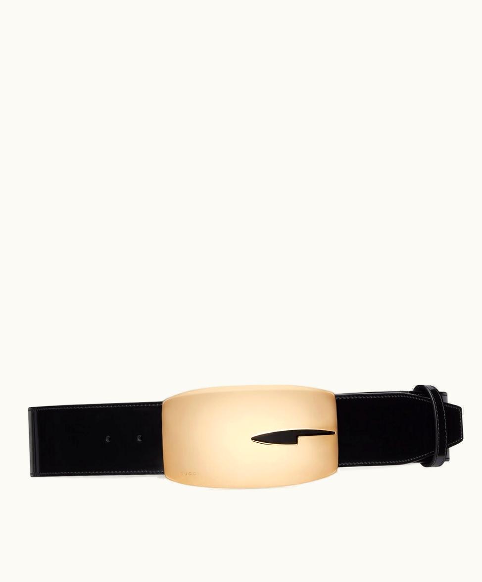 Gucci Gucci Wide Belt With Retro G Buckle Black Patent Leather