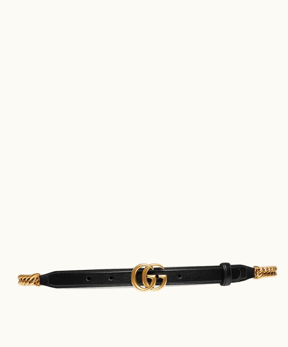 Gucci Gucci GG Marmont Thin Chain Belt Black Leather