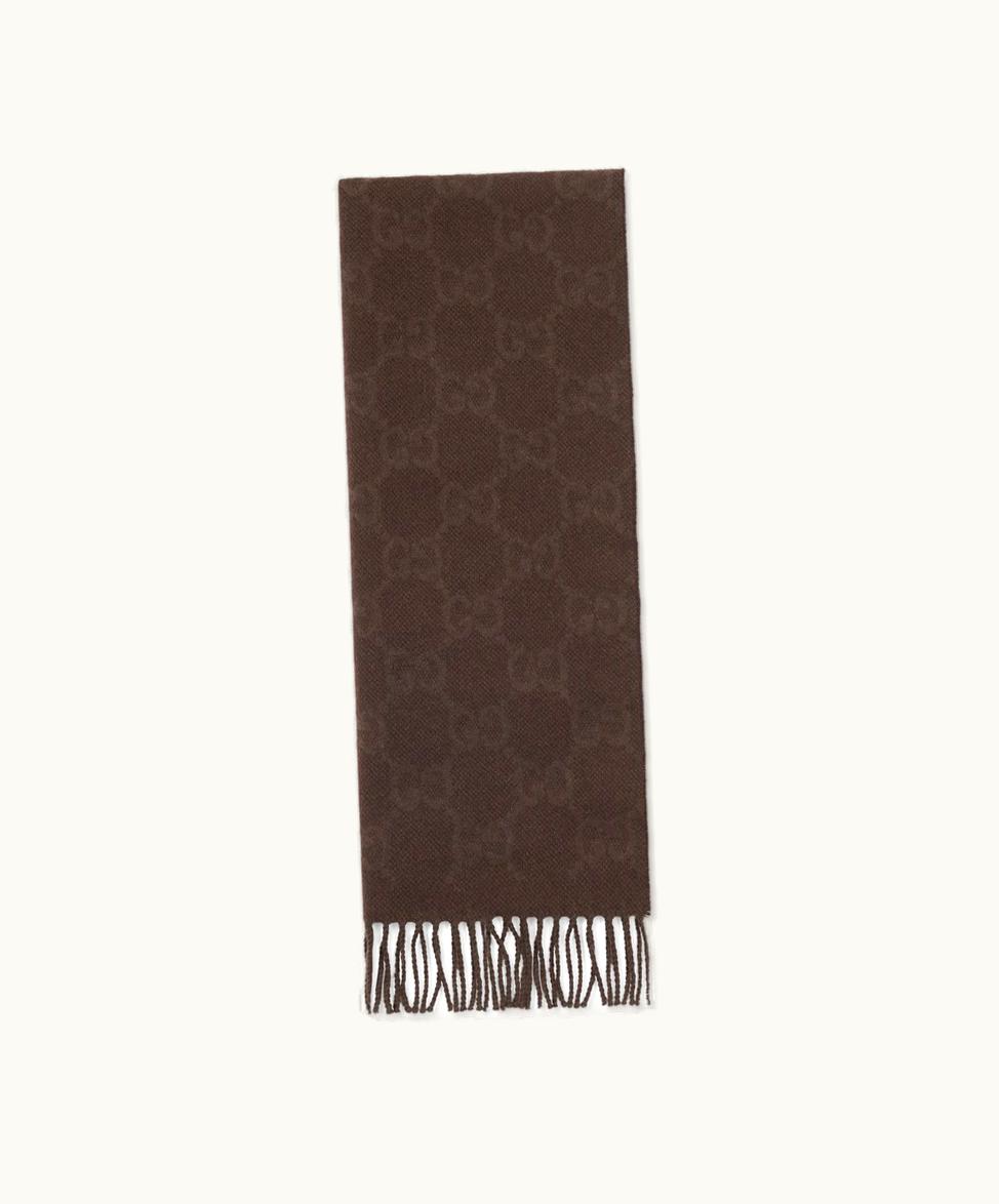Gucci Gucci GG Cashmere Scarf Dark Brown And Beige