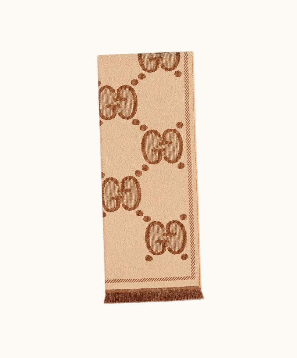 Gucci Gucci GG Wool Jacquard Scarf Beige And Brown