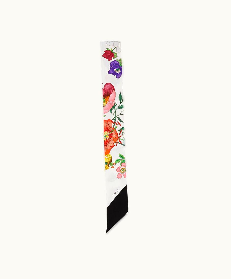 Gucci Gucci Flora Print Silk Twill Neck Bow White Flora Print