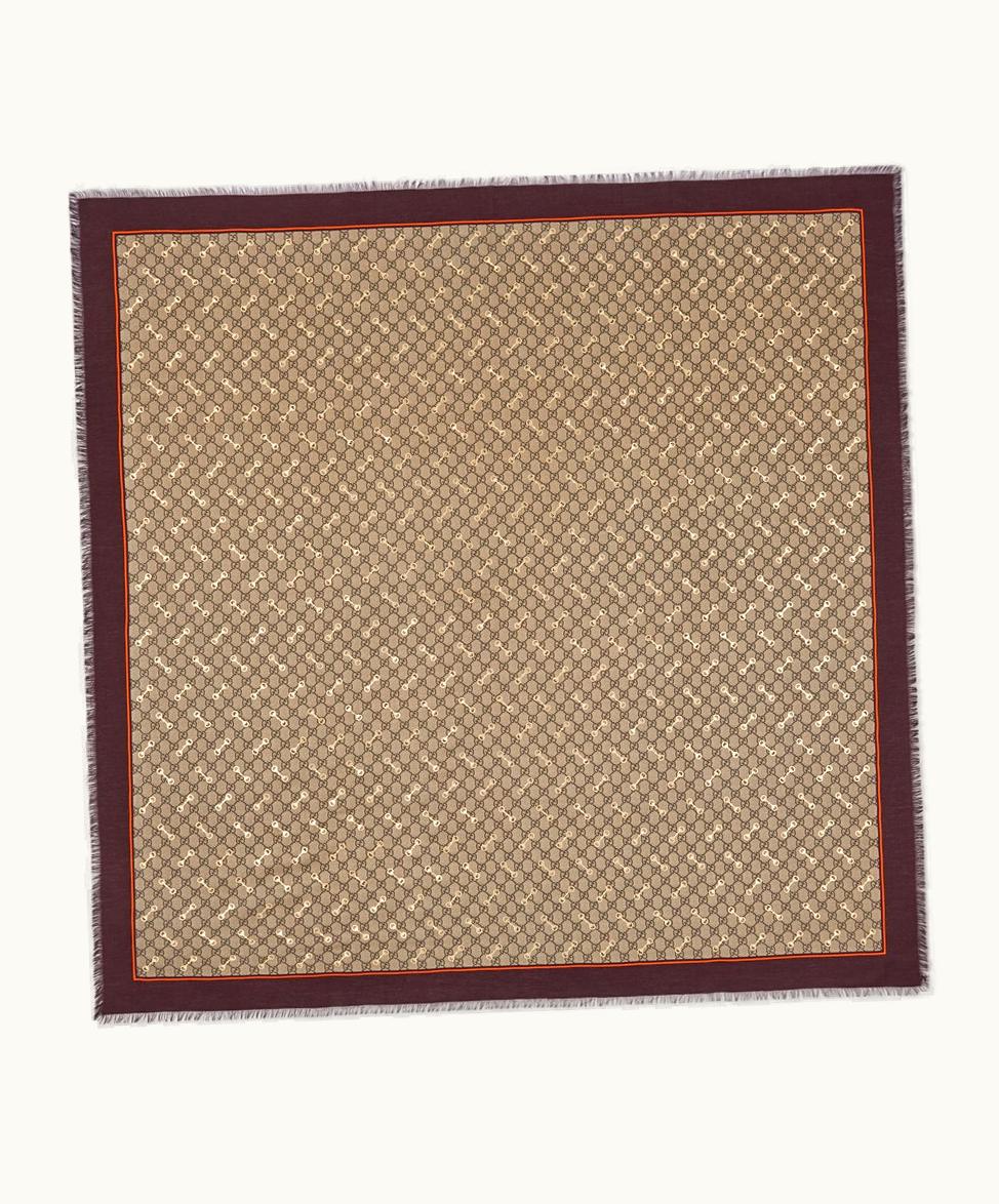 Gucci Gucci GG Print With Horsebit Silk Shawl Beige And Ebony