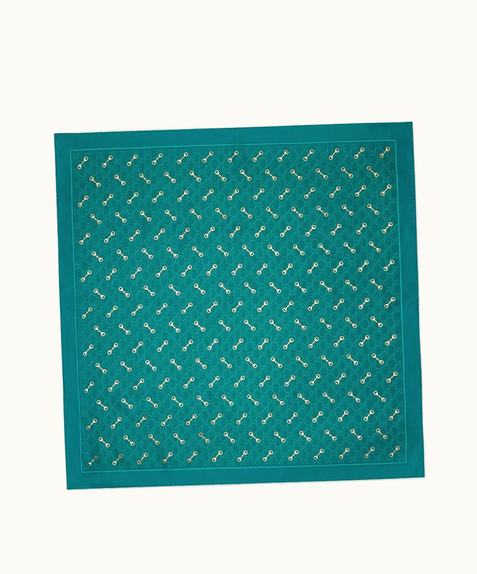 Gucci Gucci GG Print With Horsebit Silk Carré Teal