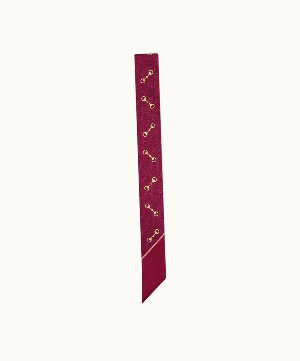 Gucci Gucci GG Print With Horsebit Silk Neck Bow Burgundy