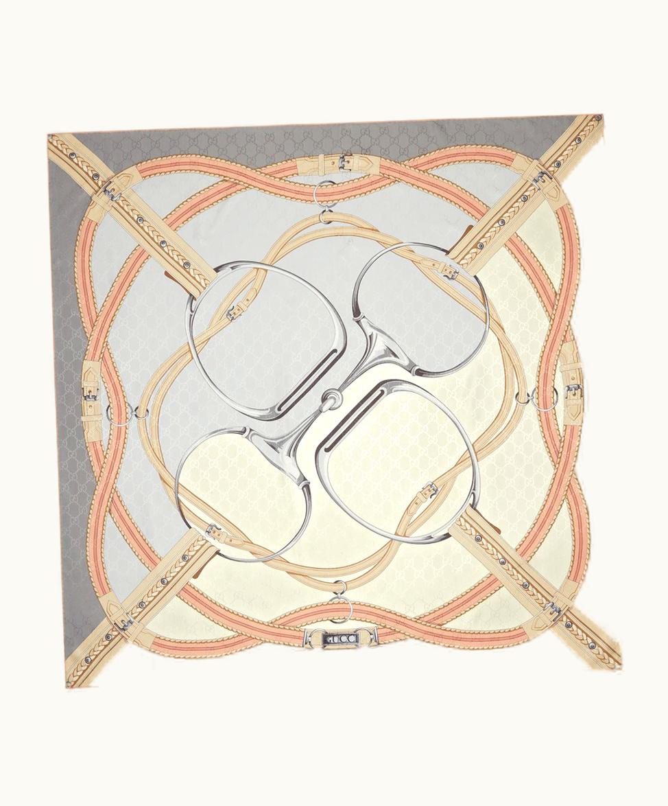 Gucci Gucci Horsebit Print Silk Scarf Brown And Light Grey