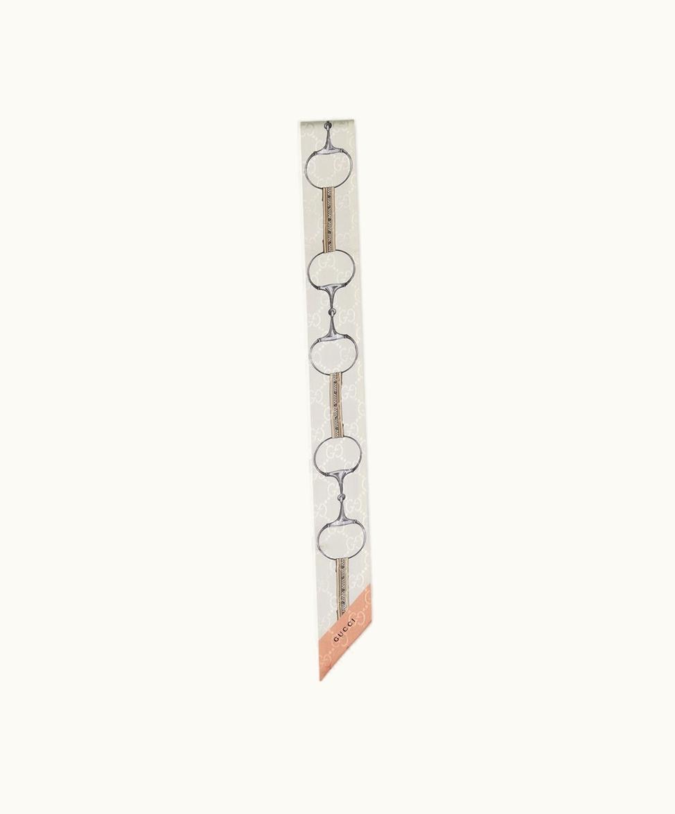 Gucci Gucci Horsebit Print Silk Neck Bow Light Grey And Pink