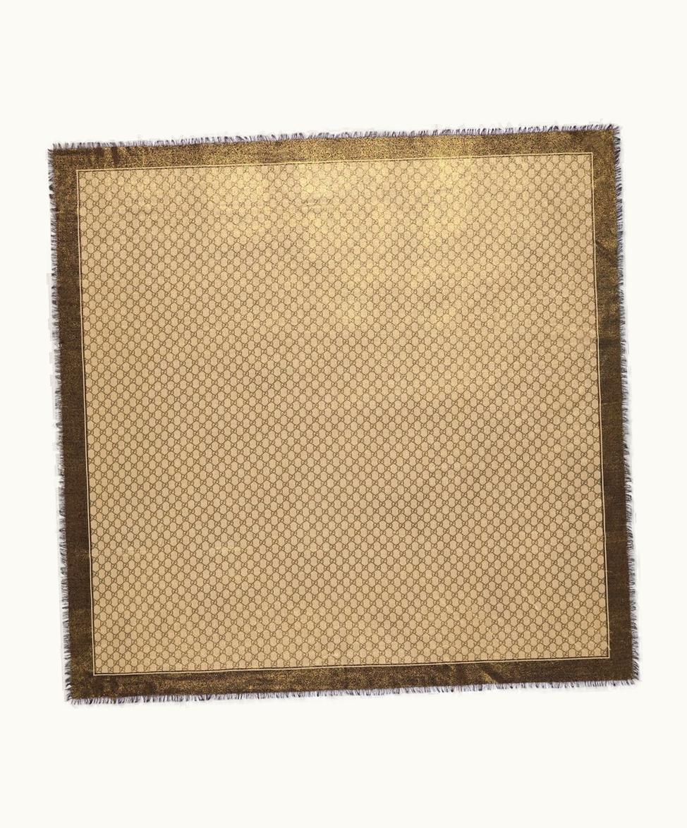 Gucci Gucci Shiny GG Wool Jacquard Shawl Brown And Camel