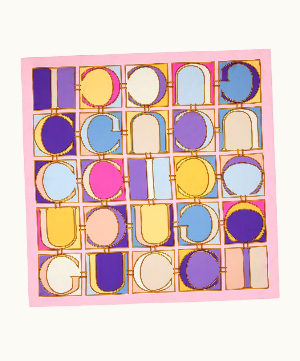 Gucci Gucci Pop Print Silk Carré Pink And Dark Purple