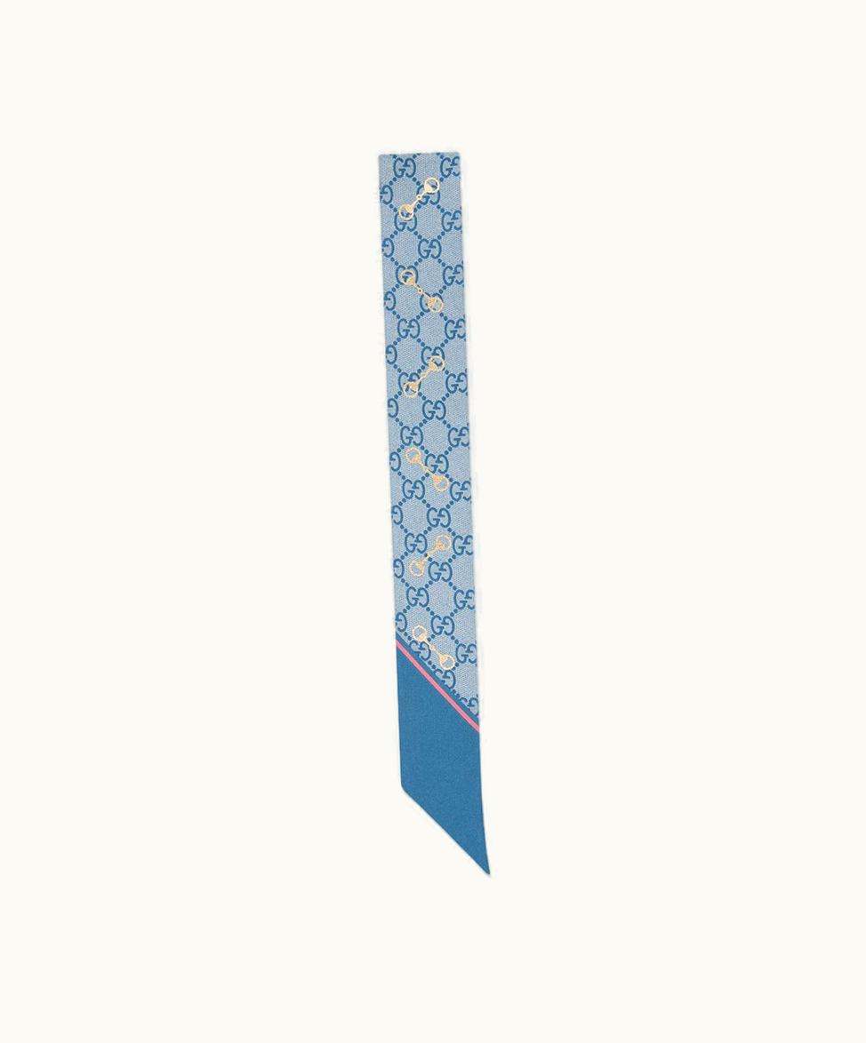 Gucci Gucci GG Print With Horsebit Silk Neck Bow Blue And Light Blue